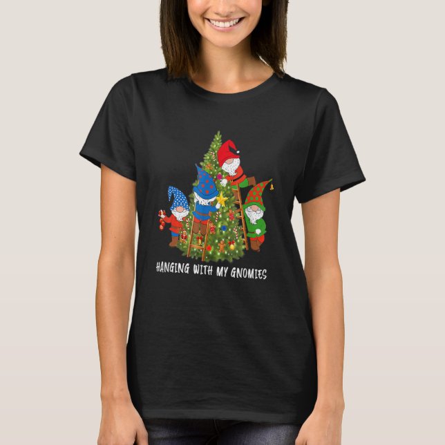 Christmas Gnome Hanging With My Gnomies Tree Holid T-Shirt (Front)