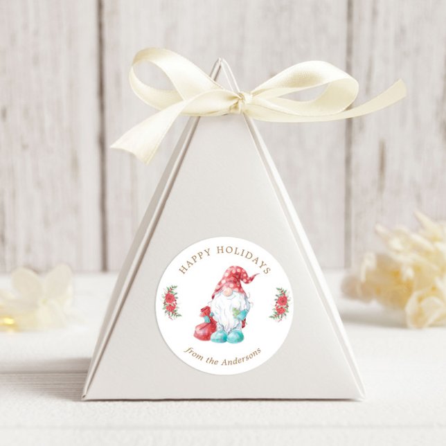 Christmas Gnome Happy Holidays Classic Round Sticker (Creator Uploaded)