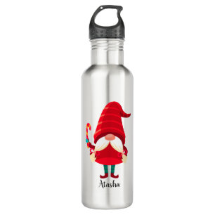 Christmas Gnome Holding A Candy Cane 710 Ml Water Bottle