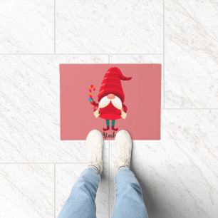 Christmas Gnome Holding A Candy Cane Doormat