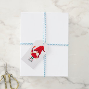 Christmas Gnome Holding A Candy Cane Gift Tags