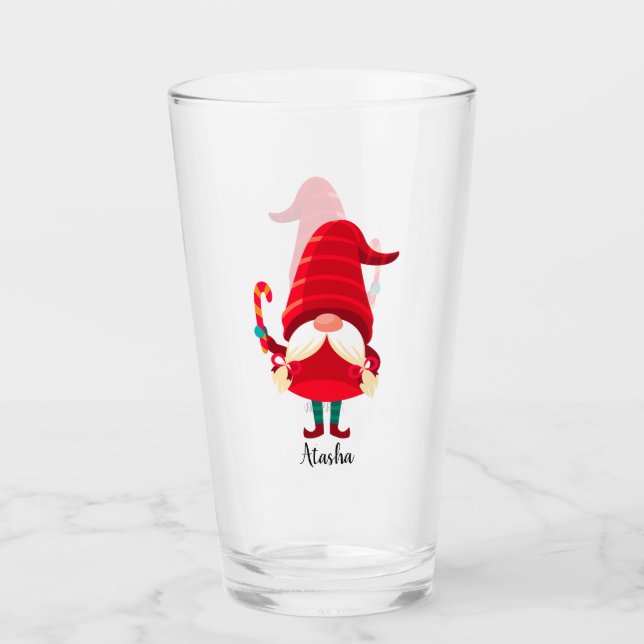 Christmas Gnome Holding A Candy Cane Glass (Front)