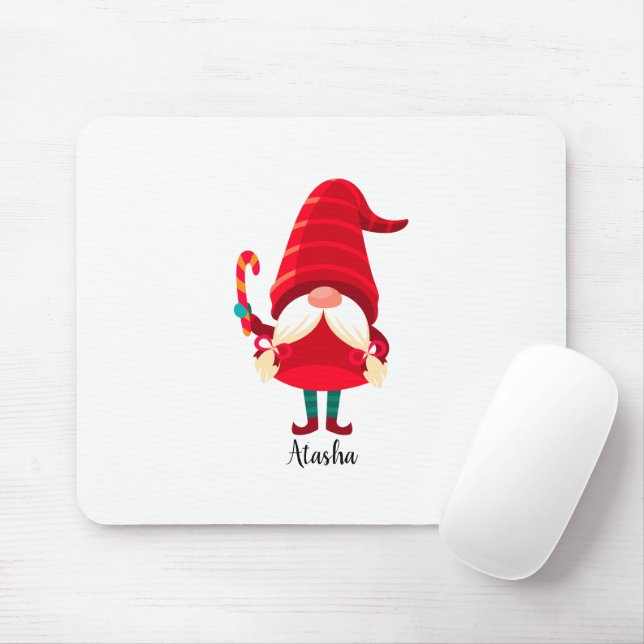 Christmas Gnome Holding A Candy Cane Mouse Mat (With Mouse)