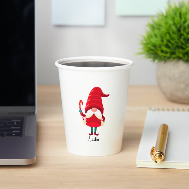 Christmas Gnome Holding A Candy Cane Paper Cups (Insitu)