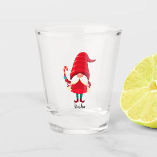 Christmas Gnome Holding A Candy Cane Shot Glass