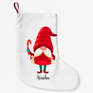 Christmas Gnome Holding A Candy Cane Small Christmas Stocking