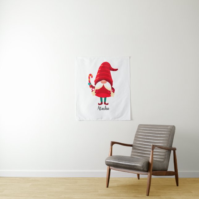 Christmas Gnome Holding A Candy Cane Tapestry (In Situ)