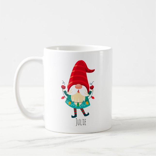 Christmas Gnome Holding Christmas Lights Coffee Mug (Left)