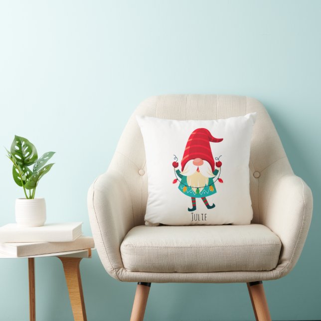 Christmas Gnome Holding Christmas Lights Cushion (Chair)