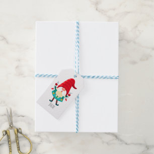 Christmas Gnome Holding Christmas Lights Gift Tags