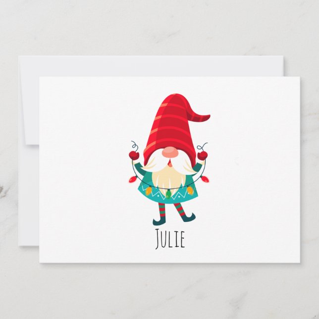 Christmas Gnome Holding Christmas Lights Holiday Card (Front)
