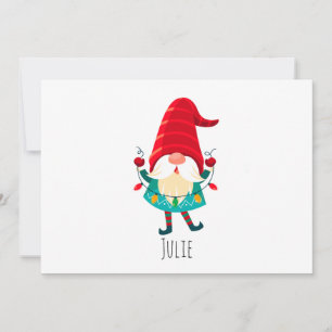 Christmas Gnome Holding Christmas Lights Holiday Card