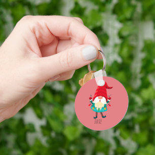 Christmas Gnome Holding Christmas Lights Key Ring
