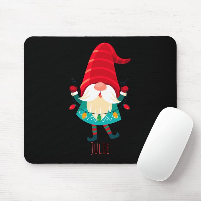 Christmas Gnome Holding Christmas Lights Mouse Mat (With Mouse)