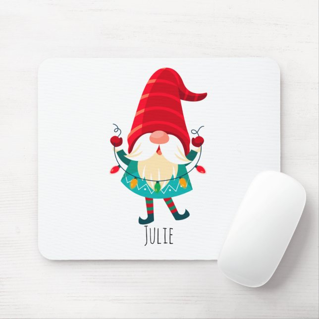 Christmas Gnome Holding Christmas Lights Mouse Mat (With Mouse)