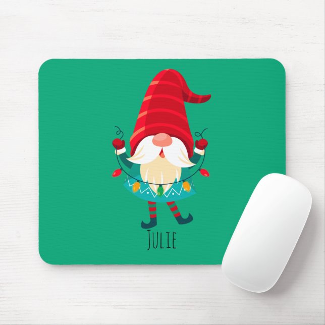 Christmas Gnome Holding Christmas Lights Mouse Mat (With Mouse)