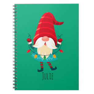 Christmas Gnome Holding Christmas Lights Notebook