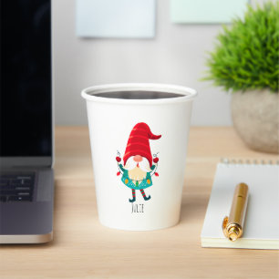 Christmas Gnome Holding Christmas Lights Paper Cups