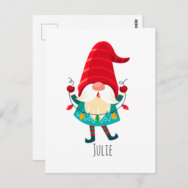 Christmas Gnome Holding Christmas Lights Postcard (Front/Back)