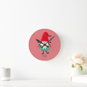 Christmas Gnome Holding Christmas Lights Round Clock
