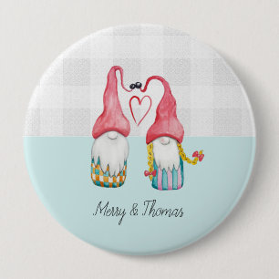 Christmas Gnome In Love Watercolor Hand-painted 10 Cm Round Badge