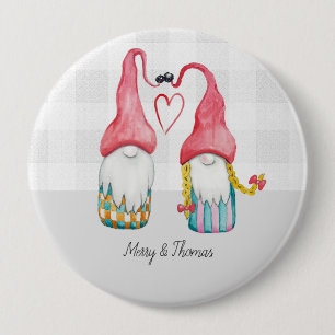Christmas Gnome In Love Watercolor Hand-painted 10 Cm Round Badge