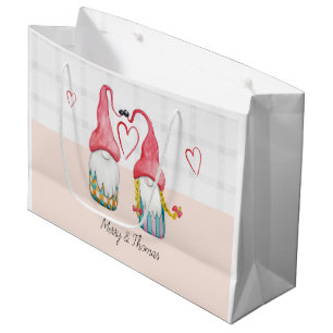 Christmas Gnome In Love Watercolor Hand-painted Large Gift Bag