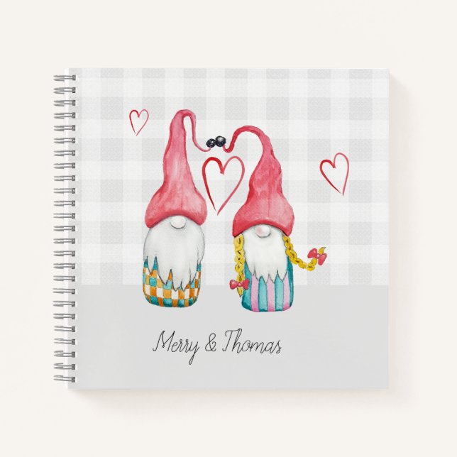 Christmas Gnome In Love Watercolor Hand-painted M Notebook (Front)