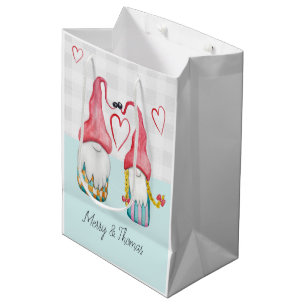 Christmas Gnome In Love Watercolor Hand-painted Medium Gift Bag