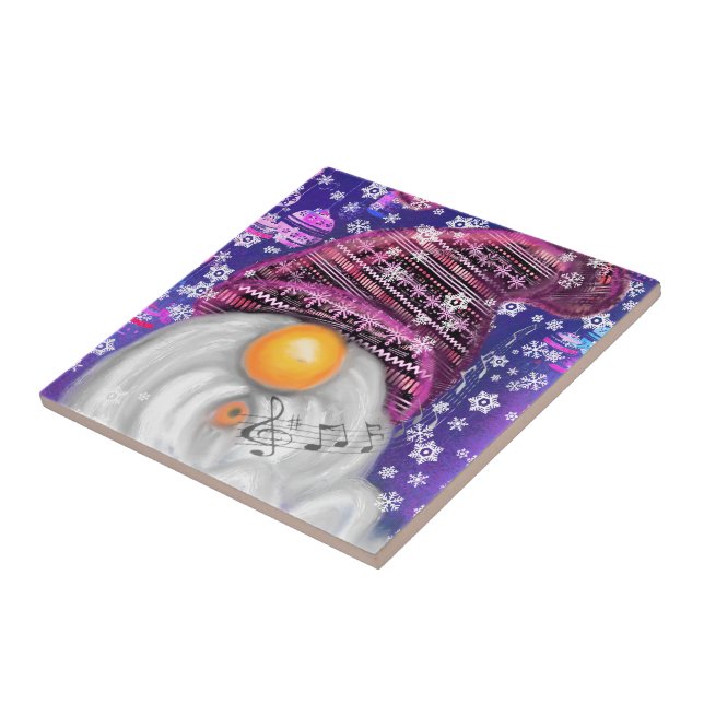 Christmas Gnome In Purple Hat Ceramic Tile (Side)