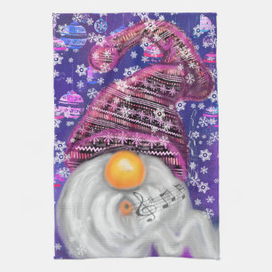 Christmas Gnome In Purple Hat Kitchen Towel