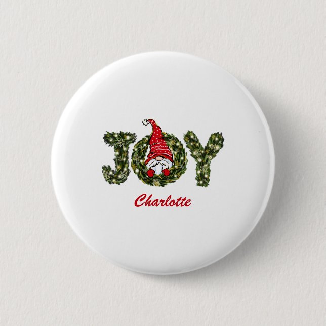 Christmas Gnome Joy Red Green White  6 Cm Round Badge (Front)
