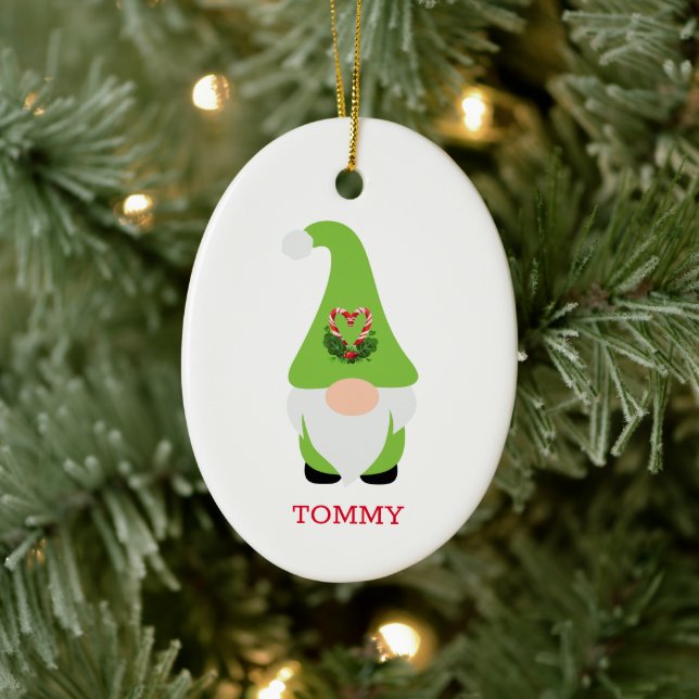 Christmas Gnome NAME Happy Holidays Year Candy Ceramic Tree Decoration (Tree)