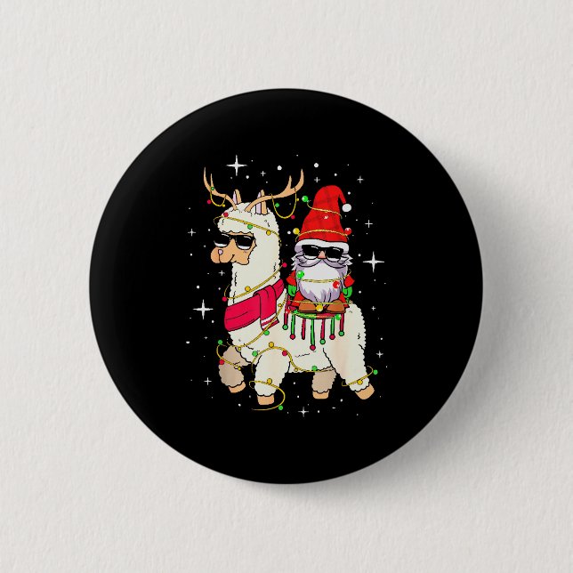 Christmas Gnome On Llama, Cute Alpaca Chanukah Chr 6 Cm Round Badge (Front)