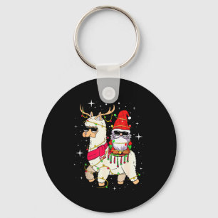 Christmas Gnome On Llama, Cute Alpaca Chanukah Chr Key Ring