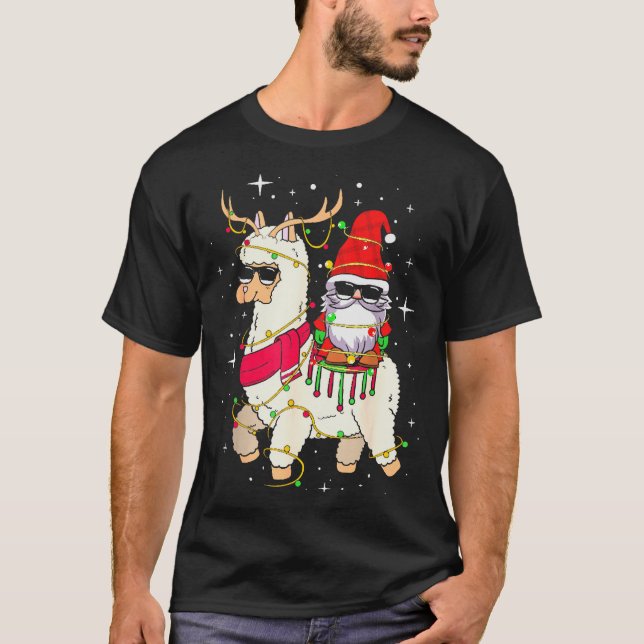 Christmas Gnome On Llama, Cute Alpaca Chanukah Chr T-Shirt (Front)