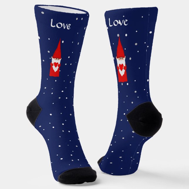 Christmas Gnome on Navy Blue Socks (Angled)