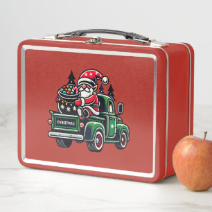 Christmas Gnome On Pickup Tuc Metal Lunch Box