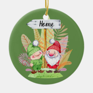 Christmas Gnome Pair Customisable Ceramic Tree Decoration