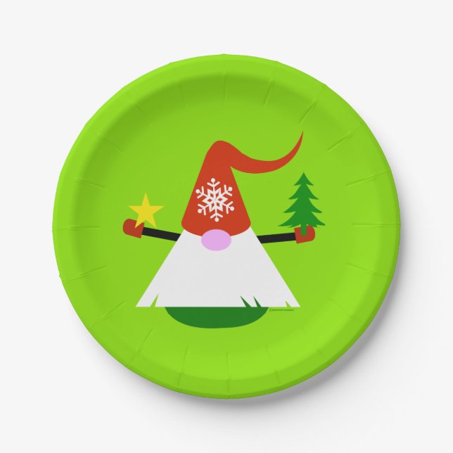 Christmas Gnome Paper Holiday Party Plates (Front)