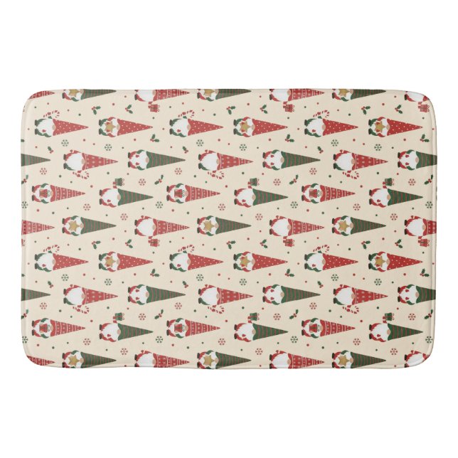 Christmas Gnome Party Pattern Bath Mat (Front)