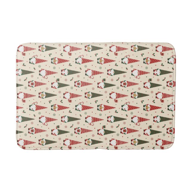 Christmas Gnome Party Pattern Bath Mat (Front)