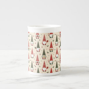 Christmas Gnome Party Pattern Bone China Mug