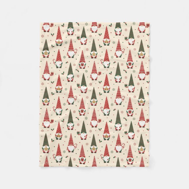 Christmas Gnome Party Pattern Fleece Blanket (Front)