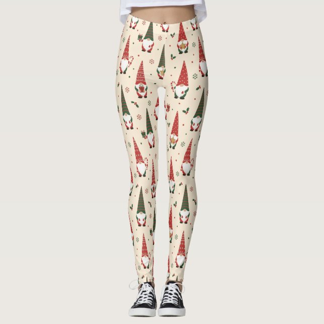 Christmas Gnome Party Pattern Leggings (Front)