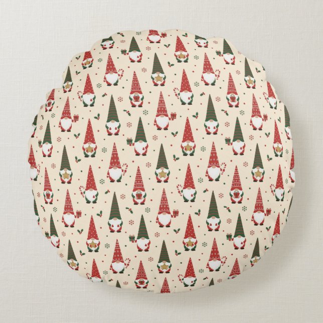 Christmas Gnome Party Pattern Round Cushion (Front)
