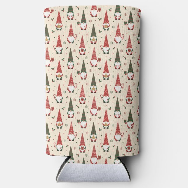 Christmas Gnome Party Pattern Seltzer Can Cooler (Front)