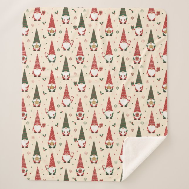Christmas Gnome Party Pattern Sherpa Blanket (Front)