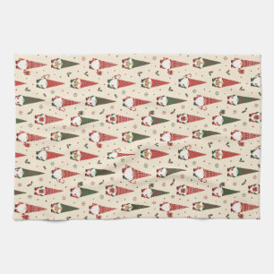 Christmas Gnome Party Pattern Tea Towel