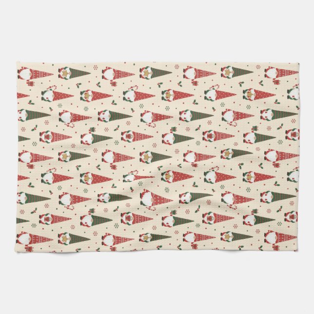 Christmas Gnome Party Pattern Tea Towel (Horizontal)